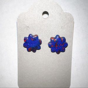 Little Firecracker Fourth of July Stud Back Earrings in Red and Blue Patriotic